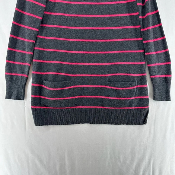 Caslon Sweater Womens Size S Striped Tunic Zip Shoulder Long Sleeve Gray Pink - Picture 4 of 11